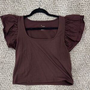 a new day Dark Brown Ruffle Sleeve Blouse
